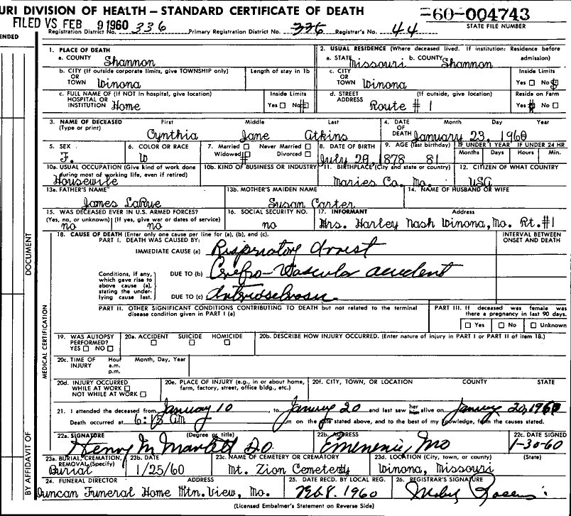 St Louis County Missouri Death Certificates